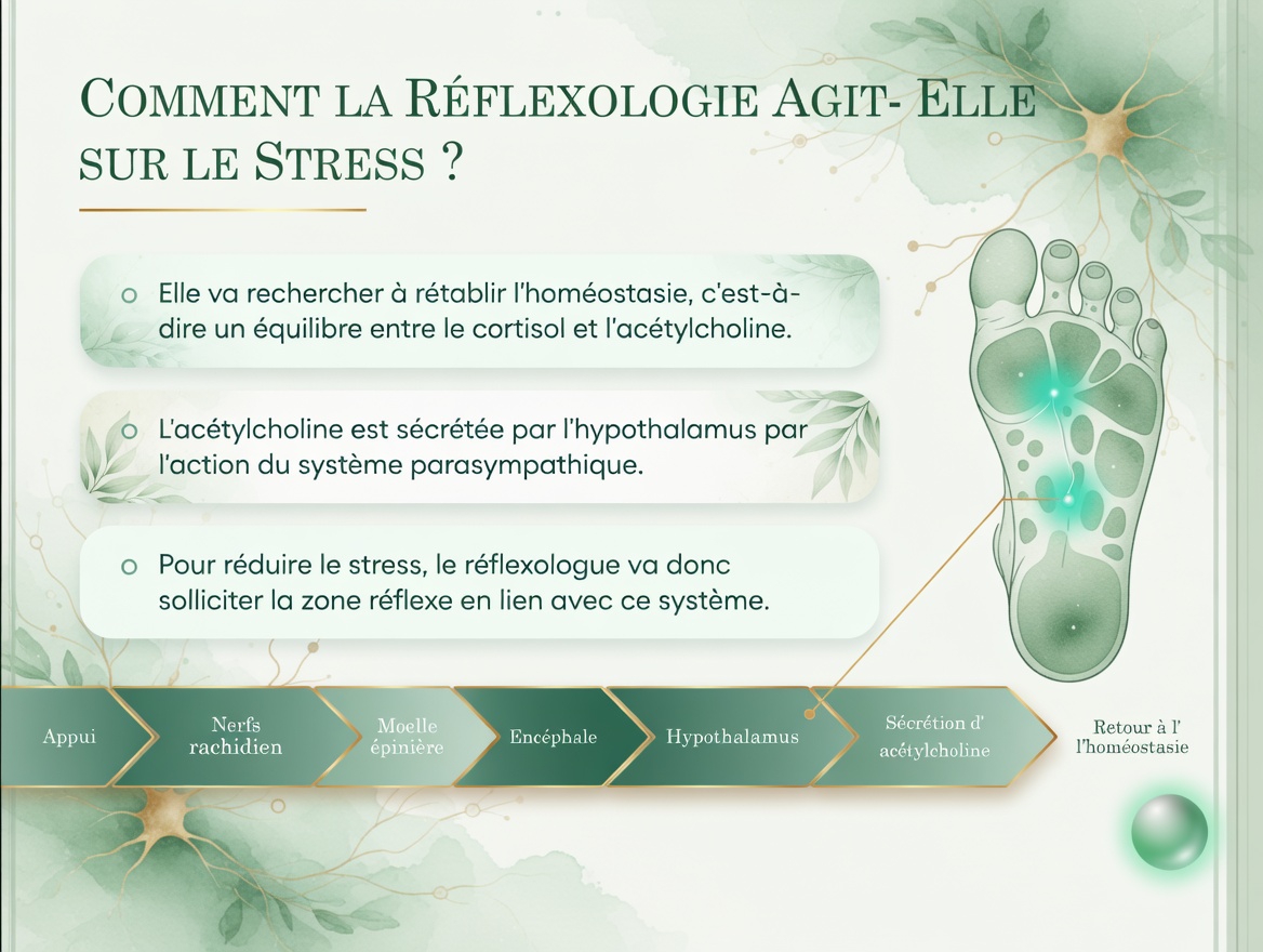 Schéma sur l'action de la réflexologie sur le stress